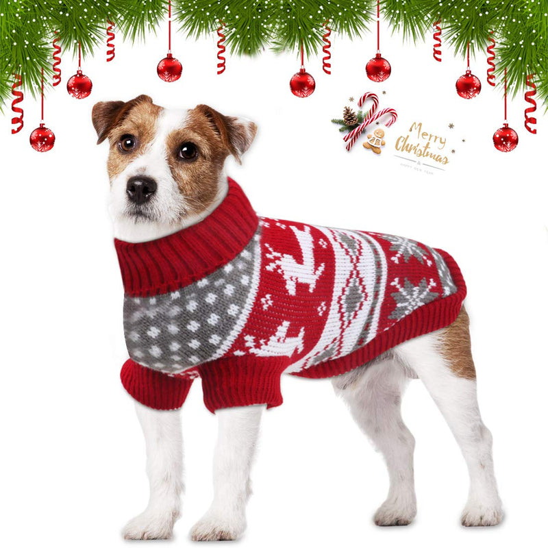 Idepet Christmas Dog Costumes,Dog Winter Jumper Coat,Pet Knit Sweater with Reindeer Pattern Puppy Warm Clothes for Dogs Puppy Kitten Cats S Red - PawsPlanet Australia