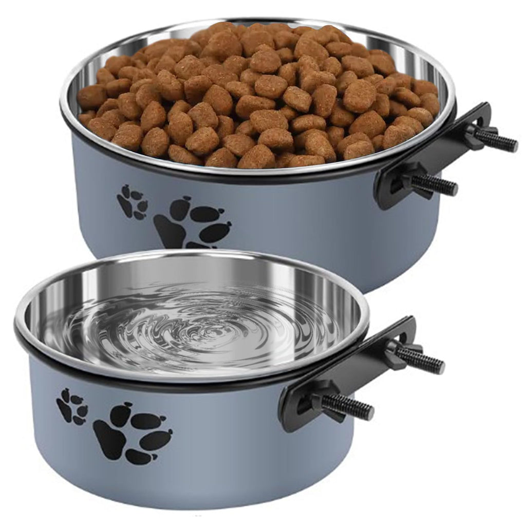 kathson 2 Pcs Dog Kennel Water Bowl, Stainless Steel Crate Water Bowl No Spill, Hanging Metal Pet Food Water Bowl Feeder for Cats Small Medium Dogs (Gray) - PawsPlanet Australia