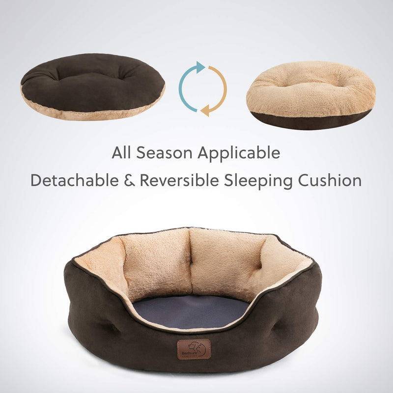 Bedsure Small Dog Bed for Small Dogs Washable - Round Cat Beds for Indoor Cats, Round Pet Bed for Puppy and Kitten with Slip-Resistant Bottom, Brown, 20 Inches S(20"x19"x6") - PawsPlanet Australia
