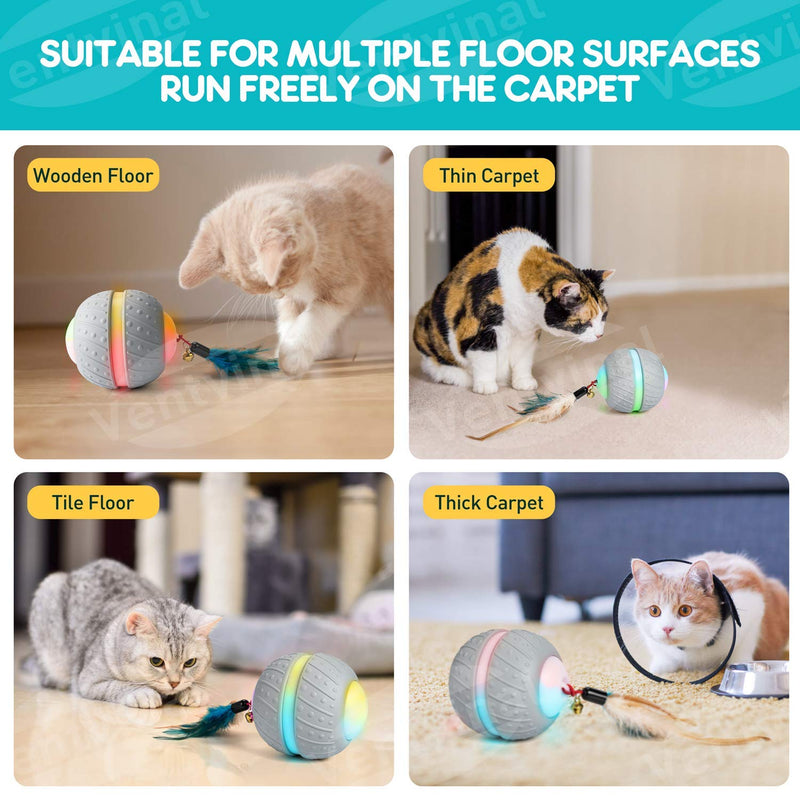 Ventvinal Cat Toy, 2 Mode Electric Interactive Ball,Automatic Rotating Cat Ball with USB Charging LED Light, Cat Roller Ball Intelligence Toy for Cat Pet - PawsPlanet Australia