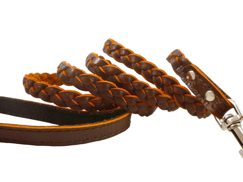 [Australia] - Genuine Fully Braided Leather Dog Leash 4 Ft Long 1/2" Wide Brown, Small Breeds 