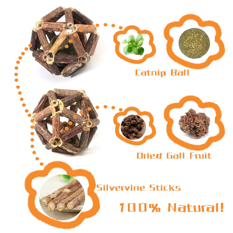 FURBB Cat Toys for Indoor Cats, Catnip Kitten Toys, Interactive Cat Toy for Indoor Cats, Natural Silvervine Stick Catmint Ball Sticks Cat Chew Toy for Kitten Lick Wooden Toy Cats Enjoy Ball shape cage - PawsPlanet Australia