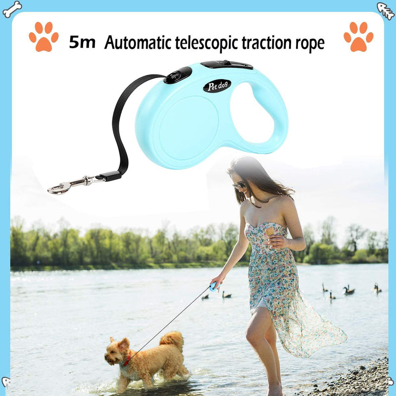 ZXT 5m/16ft Dog Lead Dogs Leash Retractable,Retractable Dog Lead,360° Tangle-Free Mini Retractable Dog Leash,5M Extending Leash for Dogs Training Walking and Jogging,Blue - PawsPlanet Australia