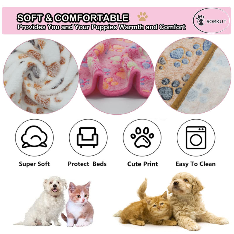 1 Pack 3 Puppy Blankets Super Soft Warm Sleep Mat Paw Print Blanket Fluffy Premium Fleece Pet Blanket Flannel Throw Dog Blankets for Small Dogs Puppy Cat ,Small(23"x15") Small(23"x15") Beige/Brown/Pink - PawsPlanet Australia