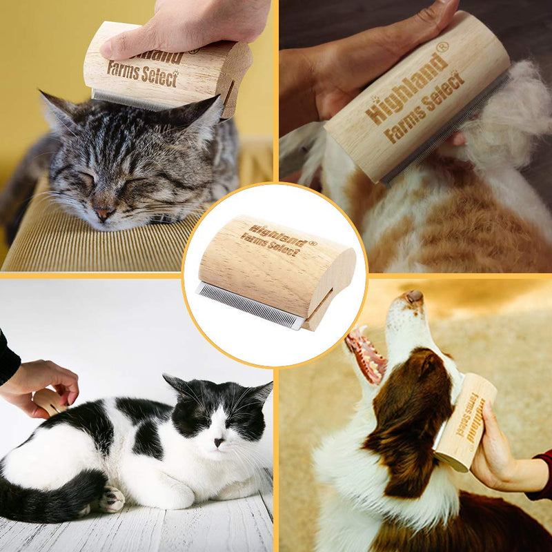 Highland Farms Select Deshedding Grooming Tool for Dogs, Cats & Horses, Ergonomic Design Wood Groom Brush, Professional Pet Groomer, Painlessly Remove for Short & Long Hair, Fur & Dirt S - PawsPlanet Australia