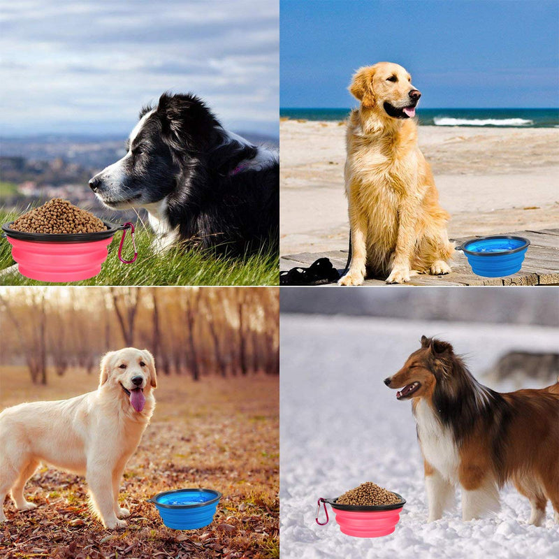 ExeQianming Pet Bowl Blue Pink Travel Foldable Silicone Pet Water Bowl for Outdoor Cat and Dog Food - PawsPlanet Australia