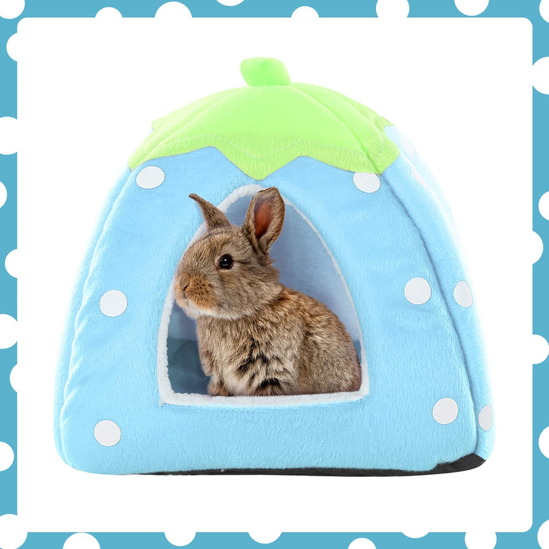 Kuoser Small Animal Winter House Multifunctional Warm Bed Strawberry Design Non-Slip Portable Sleeping Bag with Removable Mat Home Cave for Hamster Guinea Pig Chinchilla Squirrel Hedgehog Blue - PawsPlanet Australia