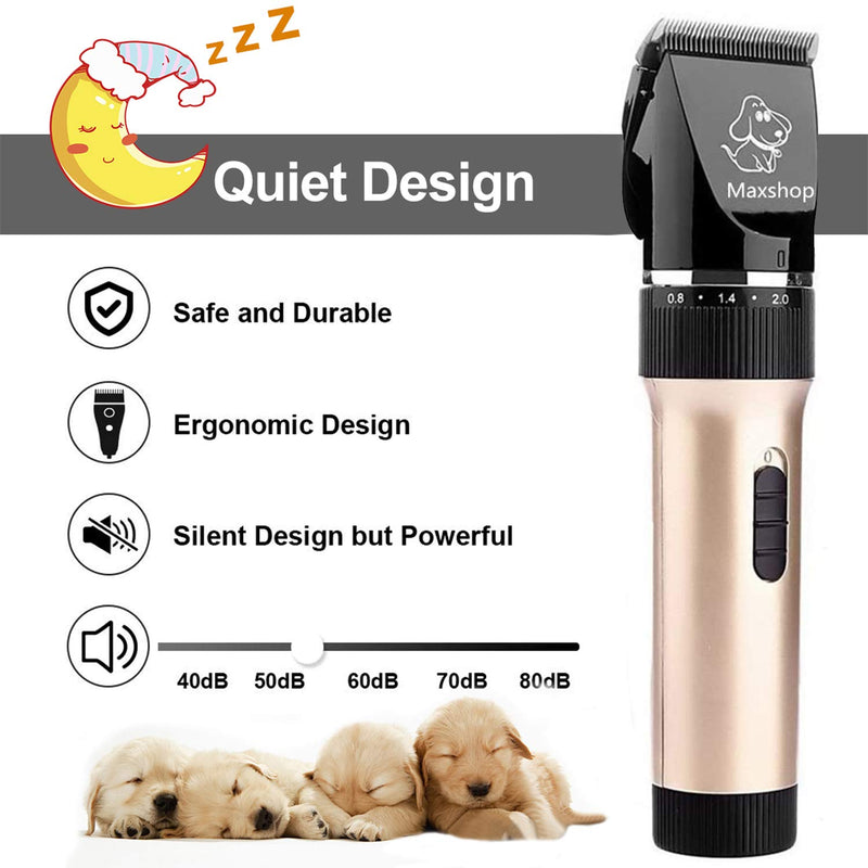 Maxshop Low Noise Rechargeable Cordless Cat and Dog Clippers - Professional Pet Clippers Grooming Kit,Animal Clippers Pet air Trimmers Set Gold - PawsPlanet Australia