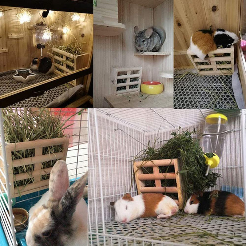 ANCLLO Rabbit Hay Feeder Rack Wooden Wall-mountable Hay Manger for Small Pets Bunny Chinchilla Guinea Pigs - PawsPlanet Australia