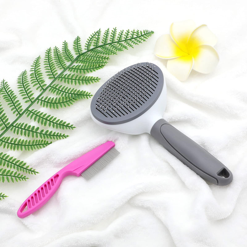 Cat Brush for Shedding and Grooming, Pet Self Cleaning Slicker Brush with Cat Hair Comb by KALAMANDA - PawsPlanet Australia