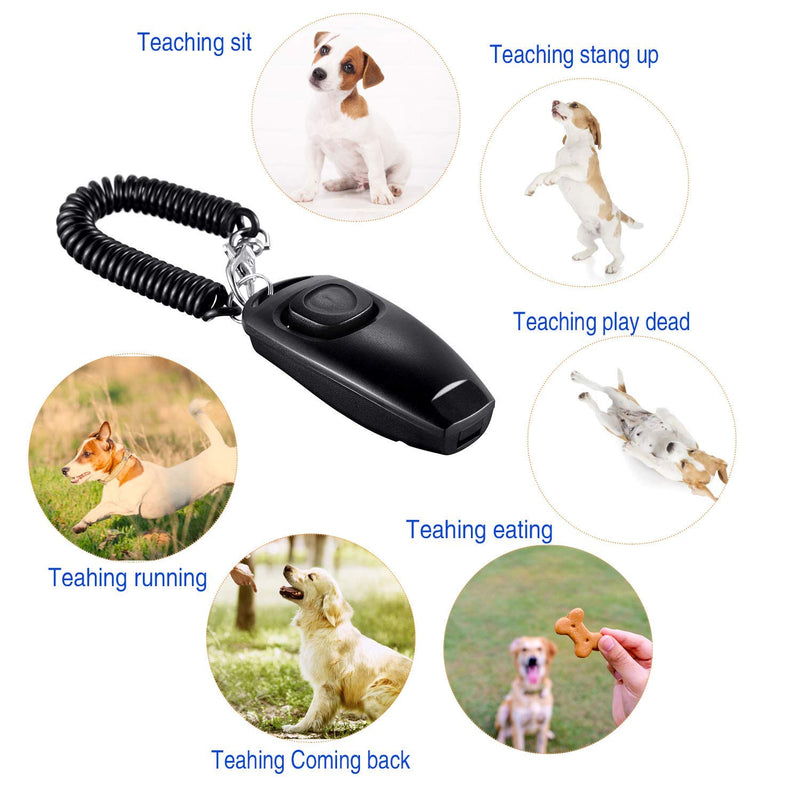 DEZHI 2 Pack Dog Clicker Dog Whistle to Stop Barking Dog Training Clicker Dog Whistle Clicker 2 in 1 New Upgrade Training Tools with Wrist Strap (Black)(Black) - PawsPlanet Australia