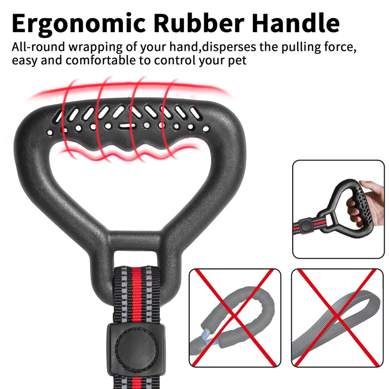 5FT Heavy Duty No Pull Nylon Dog Leash with Frog Clip, Highly Reflective Strong Pet Leashes with Durable Comfortable Safety Rubber Handle for Small Puppy & Medium Large Breed Dogs 1in x 5 ft Black with Red - PawsPlanet Australia