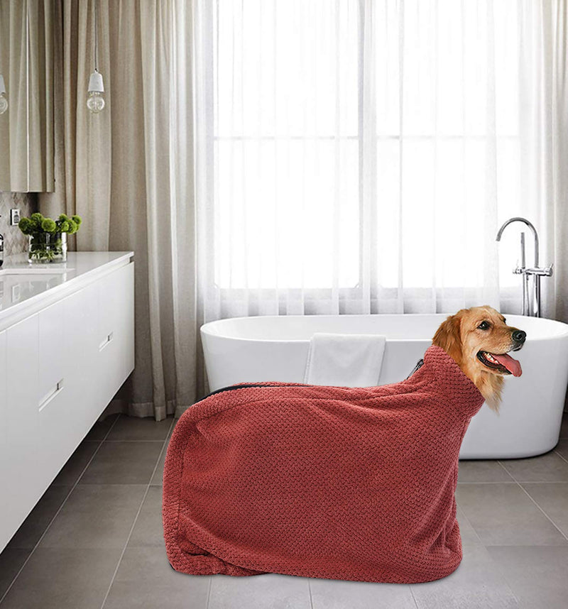 Ctomche Dog Pet drying bag,dog bag towel,dry fast dog bag,microfibre fast drying bags pet dog cat bath robe towel,Pet bag towel With Zipper Red-M Medium (Length:82CM) - PawsPlanet Australia