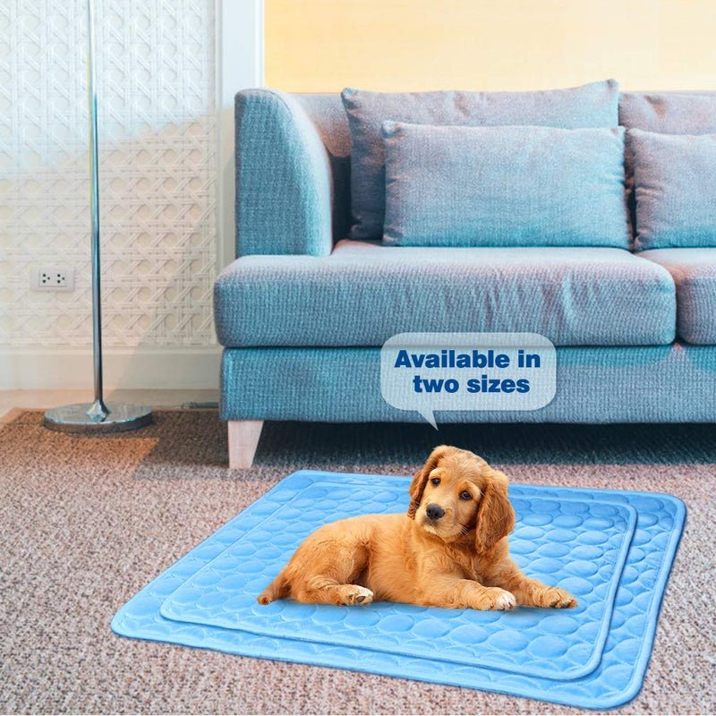 Washable Dog Cooling Mat Ice Silk Pet Self Cooling Pad Blanket 28x22 in Blue - PawsPlanet Australia