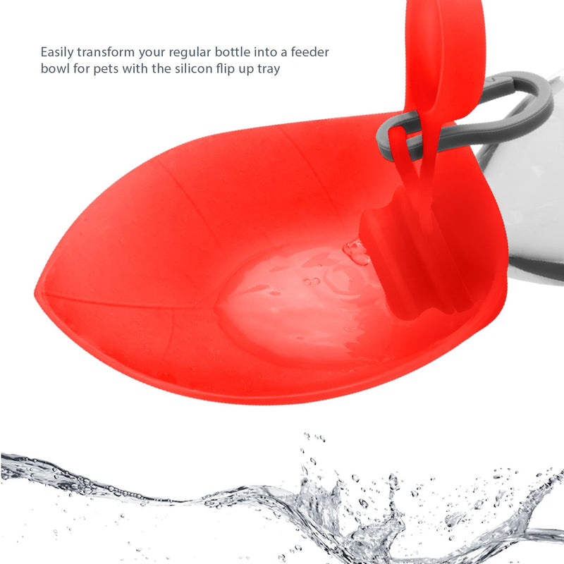 [Australia] - Flexzion Portable Dog Pet Food Water Dispenser Bottle 500ML/17oz - Compact Expandable Silicone Travel Drinking Feeder Bowl with Flip-up Tray & Hanging Buckle Accessory for Cat Puppy Outdoor Water Bottle Red 
