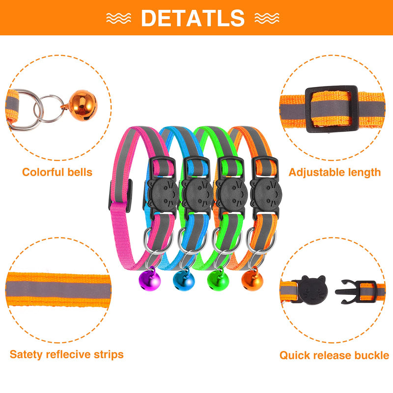 Heyu-Lotus 12 Pcs Reflective Cat Collars Adjustable Kitten Collar with Bells Quick Release Safety Collar 19-32cm, Assorted Colours - PawsPlanet Australia