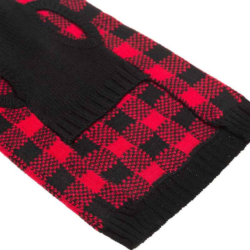PUPTECK Dog Sweater Plaid Style Pet Cat Winter Knitwear Warm Clothes XS (Pack of 1) Red & Black - PawsPlanet Australia