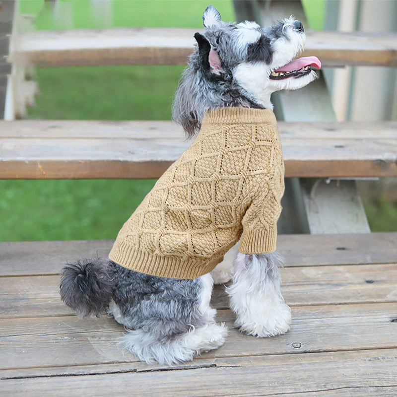 Vehomy Dog Pullover Sweater Small Dog Spring Clothes with Rhombic Pattern Puppy Spring Shirt Dog Hollow Pattern Knitwear Puppy Cat Breathable Knitted Shirt Outfit for Small Medium Dogs L Large - PawsPlanet Australia