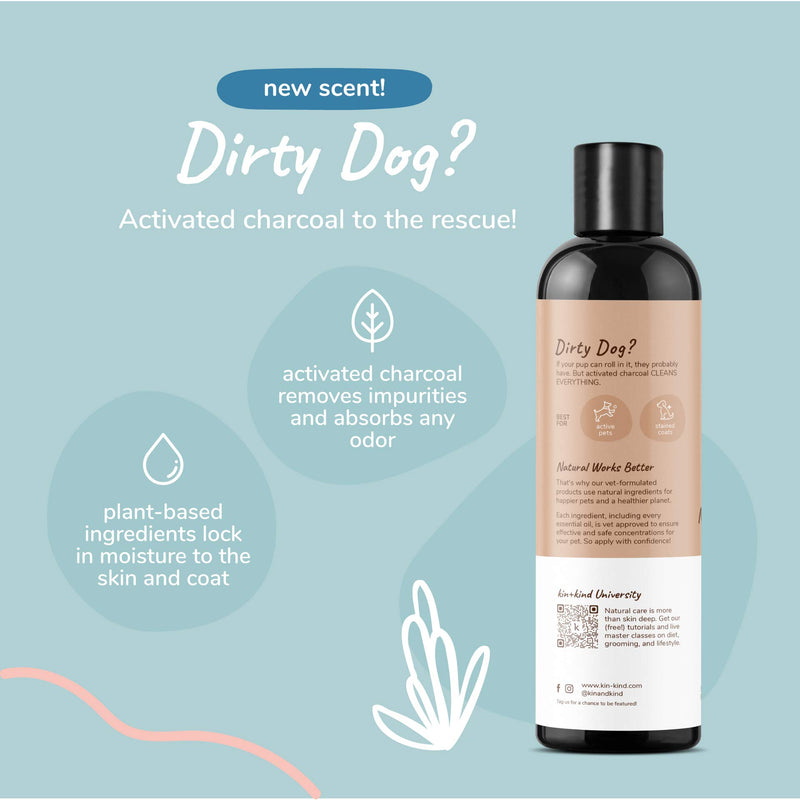 kin+kind Natural Dog Shampoo Deep Clean (12 fl oz) - Vet Formulated with Almond Essential Oil, Vanilla Essential Oil and Activated Charcoal - Made in USA - PawsPlanet Australia