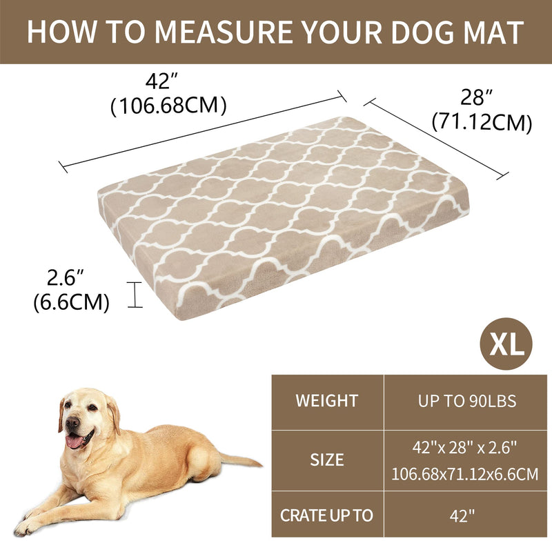 KROSER Reversible Large Dog Bed (Warm & Cool), 61cm Dog Mat Mattress with Non-Slip And Waterproof Linings, Removable Machine Washable Cover, Firm Support Pet Mat for Dogs and Cats Up to 41kg, Brown XL - PawsPlanet Australia