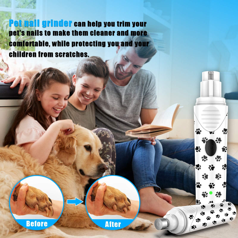 PBRO Dog Nail Grinder,Dog Nail Trimmer,Professional Two Speed Electric Pet Nail Grinder-Portable Rechargeable (with LED)-for Small Medium and Large Pets,Safe Painless Paws Grooming & Low Noise -White. - PawsPlanet Australia