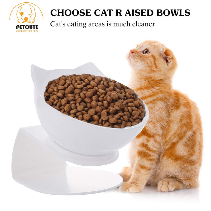 PETCUTE Raised Cat Bowl 15°Tilted Platform elevated Bowl Cat Feeder Food And Water Bowls With Stand No Spill for Cats And Small Dogs Single White - PawsPlanet Australia