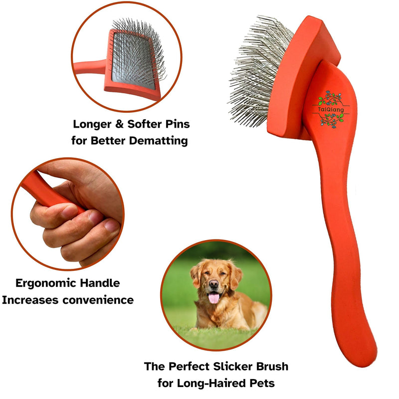 Dog Slicker Brush for Goldendoodles Labradoodles Poodles, Professional Gromming Large Dematting Slicker Brush, Soft Long Stainless Steel Pins, Coat Slicker Brush for Dematting, Red, Large - [TaiQiang] - PawsPlanet Australia