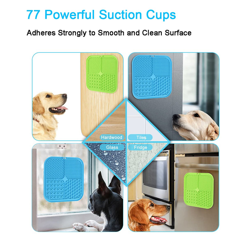 MateeyLife Licking Mat for Dogs and Cats 2PCS, Premium Lick Pad with Suction Cups for Dog Anxiety Relief, Slow Feeder Dog Bowls for Boredom Reducer, Dog Food Mat Perfect for Bathing Grooming etc. Blue&Green+1 Spatula - PawsPlanet Australia