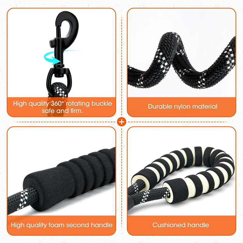Bwiv 5.9FT Dog Lead Rope Double Handles Strong for Stopping Pulling With Comfortable Durable Non-Slip Padded Soft Handle Dog Leash Lightweight Reflective Puppy Lead Black Length:5.9FT - PawsPlanet Australia