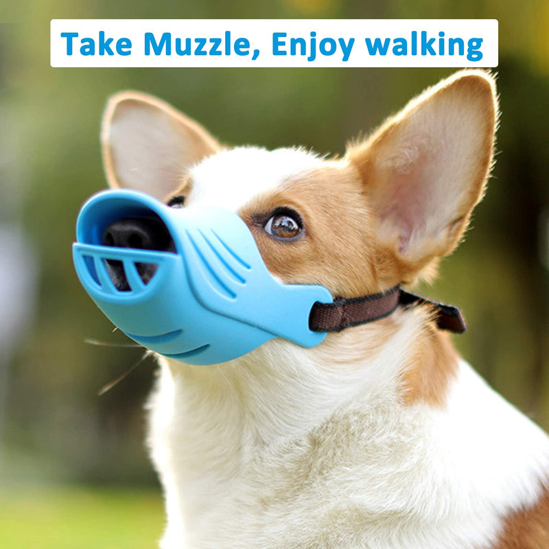 [Australia] - LUCKYPAW Dog Muzzle for Small Dogs Corgi Poodle to Prevent Barking, Biting, and Chewing, Soft Duck Silicone Mouth Cover with Adjustable Strap S Blue 