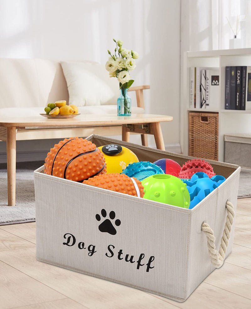 Morezi Canvas Pet Toy and Accessory Storage Bin, Basket Chest Organizer - Perfect for Organizing Pet Toys, Blankets, Leashes and Food - White - PawsPlanet Australia