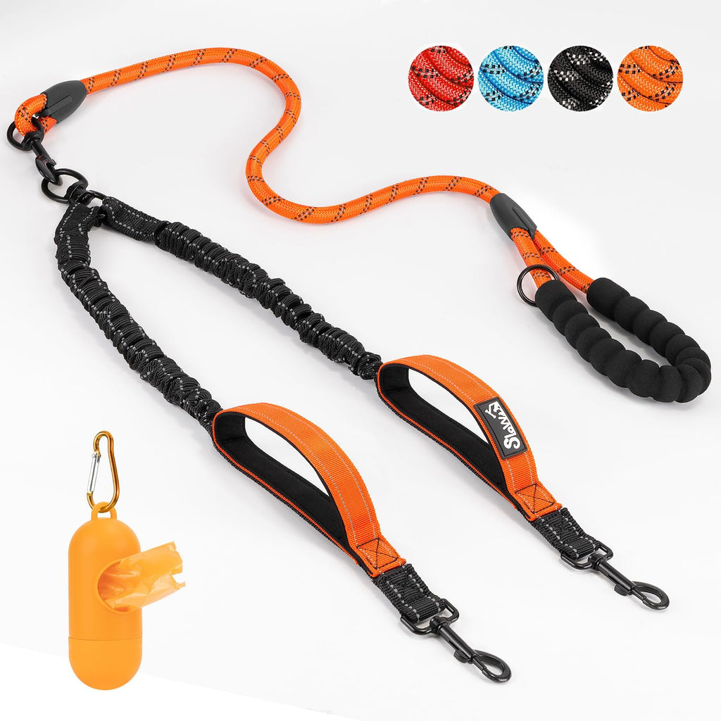 Eyein Double Leash for 2 Dogs, Dog Leash for Small and Medium Dogs, Flexible and Reflective Tangle-Free Dog Leash with 2 Padded Handles for Dogs from 3 to 16kg (Orange) Orange Medium (Total Weight 3-16kg) - PawsPlanet Australia