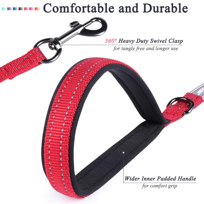 VIVAGLORY Traffic Handle Dog Lead, Dog Lead with Two Padded Handles, Strong Reflective & Metal Hook Training Lead for Dogs, Red 1.2 m x 1.4 cm - PawsPlanet Australia