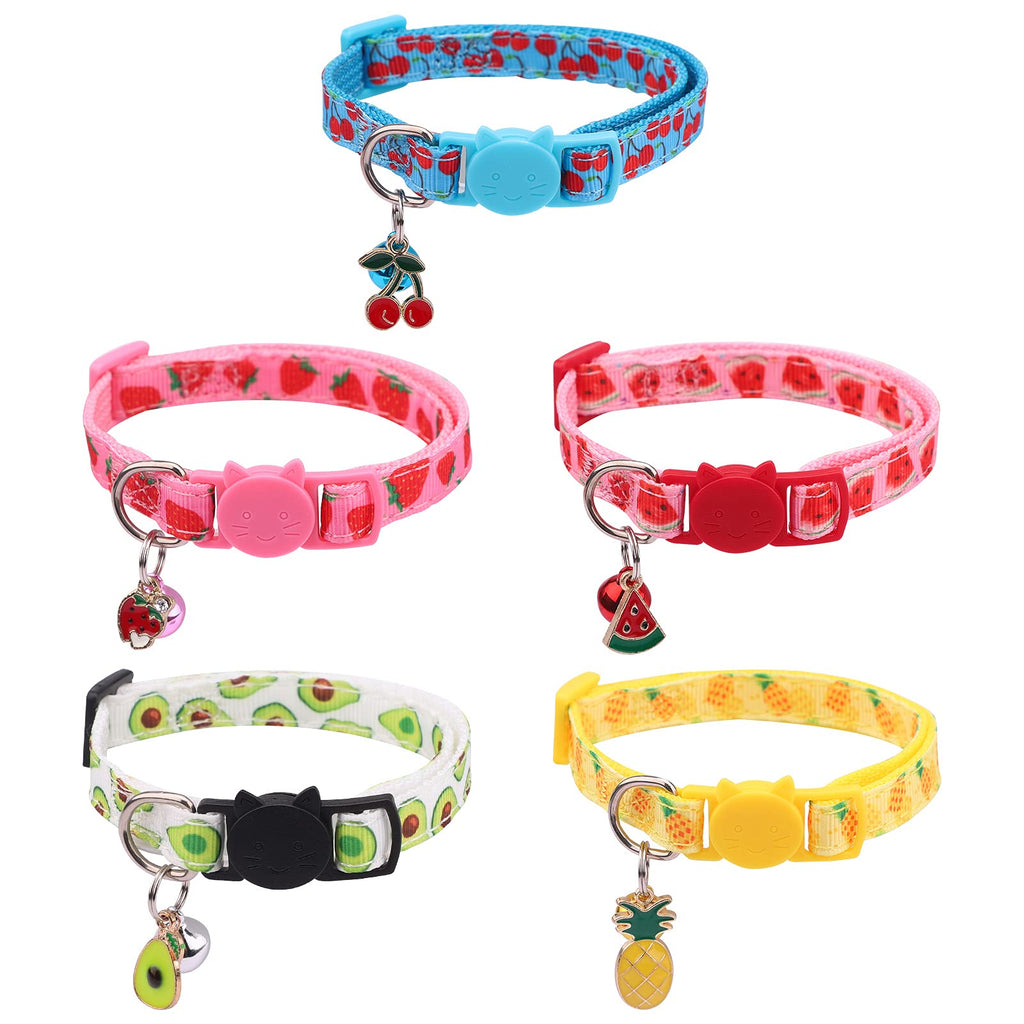 Pack of 5 cat collars with bells, adjustable cat collars, 18-30 cm, collar, cat safety clasp, quick release pet collar, summer fruit style for kittens, puppies, small dogs - PawsPlanet Australia