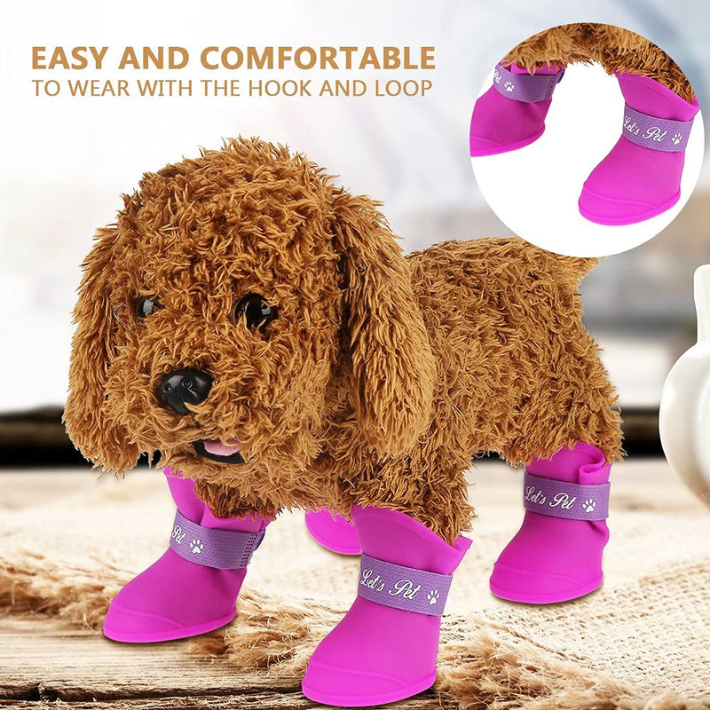 Fdit 4Pcs Pet Dog Rain Shoes Silicone Waterproof Anti-slip Protective Rain Shoes for Dog Small Animal (M/Purple) - PawsPlanet Australia