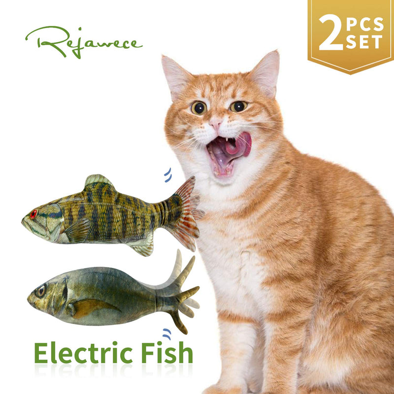 [Australia] - 11“ Electric Moving Fish Cat Toys 2 Pack, Realistic Plush Simulation Electric Wagging Fish Cat Toy Catnip Kicker Toys, Funny Interactive Pets Pillow Chew Bite Kick Supplies for Cat Kitten Kitty 