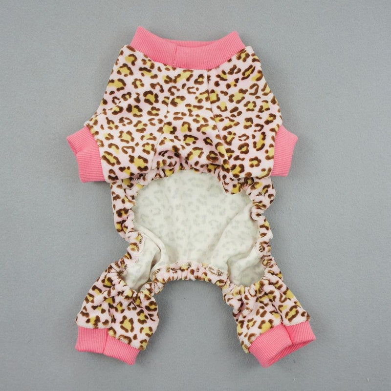 [Australia] - Fitwarm Leopard Print Velvet Pet Dog Jumpsuit with Ribbon X-small (Chest12" Back8") 