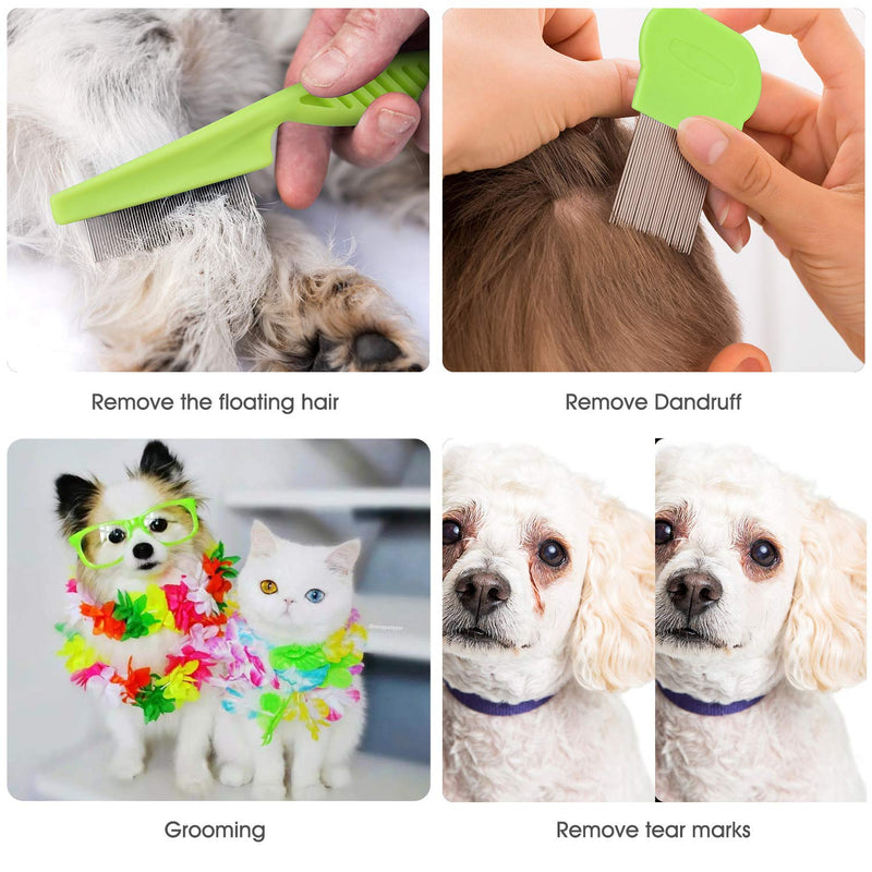 Cat Comb Dog Comb Fine Tooth Comb Pet Comb Grooming Set For Grooming And Removing Dandruff Flakes Remove Float Hair Tear Marks (green) green - PawsPlanet Australia