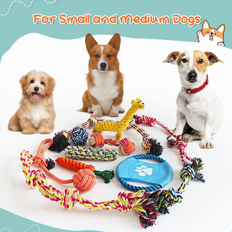 Docatgo Dog & Puppy Chew Toys Sets,Rope Chew Toy for Avoiding Dogs Boredom Anxiety,11pcs Birthday Present to Small,Medium or Large Dogs,Help for Pet Teething or Training,Tough and Naturally non-toxic - PawsPlanet Australia