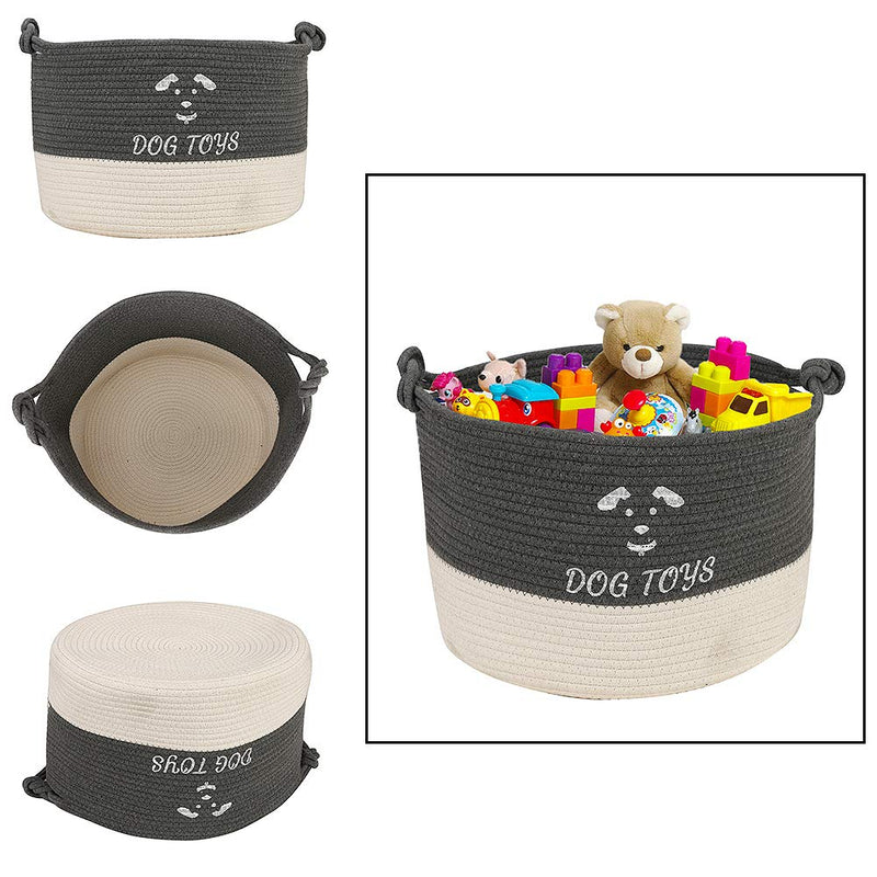 YANGDD Dog Toys Storage Bins, Pet Toy and Accessory Storage Box, Dog Toys and Food Organizing Basket, Dog Toys Box for Organizing Pet Toys, Blankets and Dog Stuff-Dark Gray & White(40 * 27cm) 40*27cm Dark Gray & White - PawsPlanet Australia