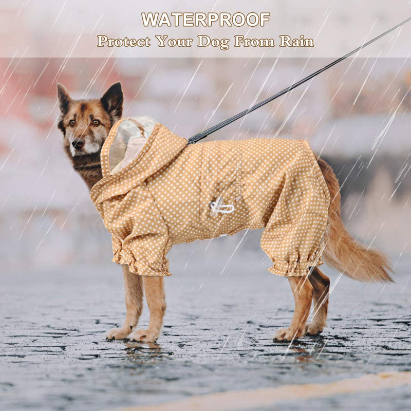 Idepet Dog Raincoat with Hood, Pet Dog Waterproof Coat Adjustable Lightweight Outdoor Rain Poncho Rain Gear Jumpsuit with Harness Hole for Puppy Small Medium Dogs S Apricot - PawsPlanet Australia