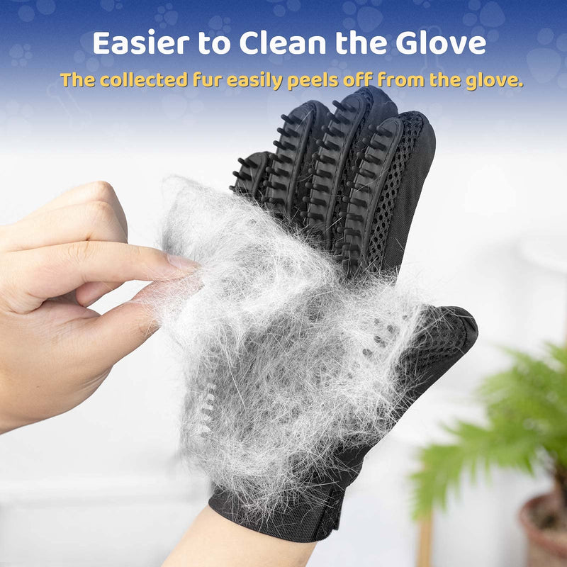 Pet Hair Remover Glove - Gentle Pet Grooming Glove Brush - Deshedding Glove - Massage Mitt with Enhanced Five Finger Design - Perfect for Dogs & Cats with Long & Short Fur - 1 Pack (Right-Hand) Black - PawsPlanet Australia