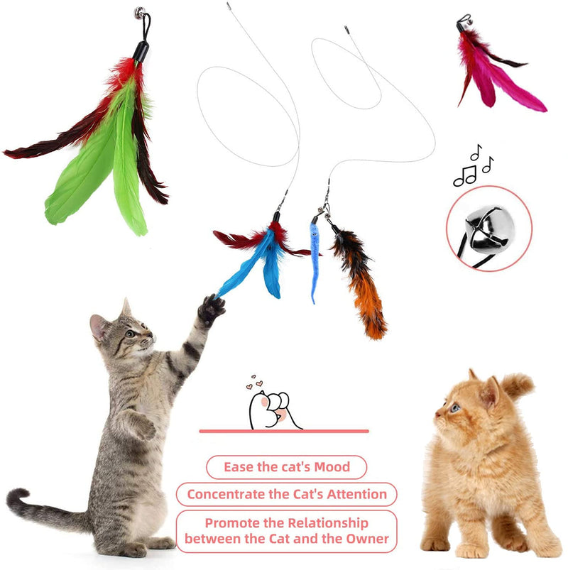 WeFine Cat Feather Toys,11Pcs Interactive Kitten Toys for indoor Cat Kitten,1 Retractable Cat Teaser Wand with 10 Feather Refills - PawsPlanet Australia