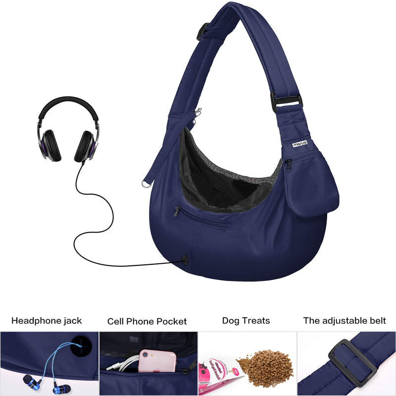 MOSISO Small Dog Cat Carrier Sling Bag, Pet Carrier Tote Bag Hands Free Adjustable Padded Strap Breathable Polyester Soft Carrying Travel Shoulder Bag with Front Pocket for Dogs Cats Navy Blue - PawsPlanet Australia