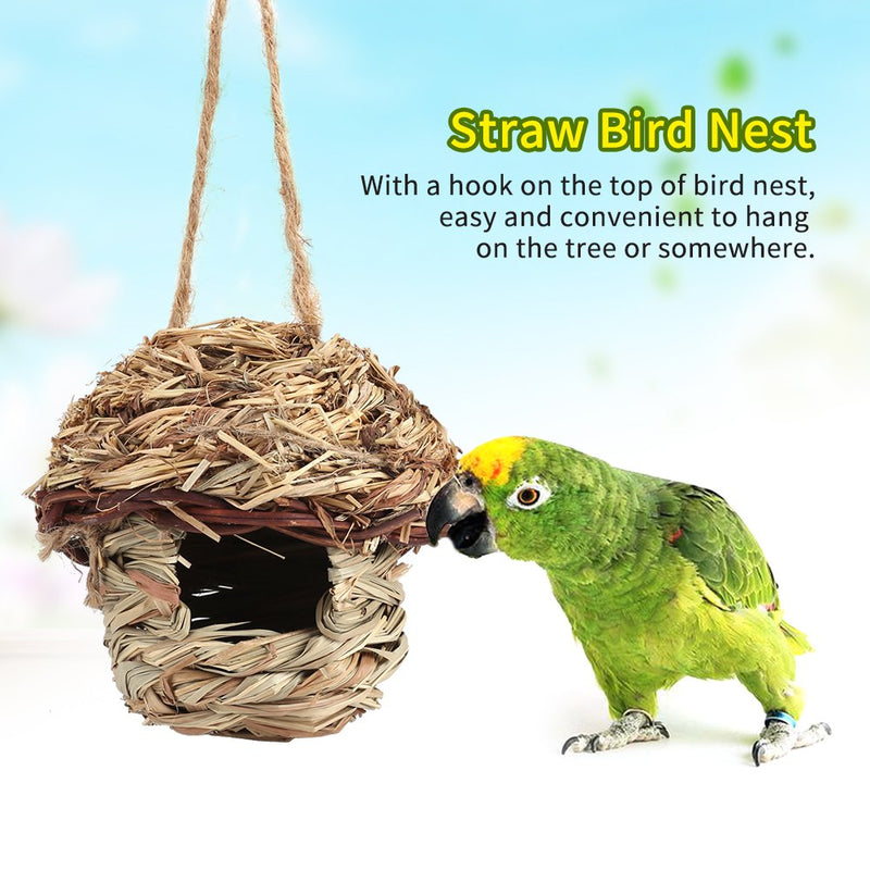 Handwoven Straw Bird Nest Cage House Hatching Breeding Cave in 3 Size for Parrot, Canary or Cockatiel or Other Birds(S) S - PawsPlanet Australia