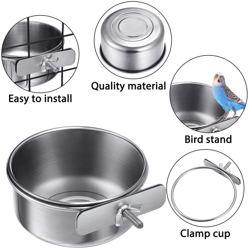 wegreeco 2 Pieces Bird Feeding Dish Cups Stainless Steel Parrot Feeding Cups Animal Cage Water Food Bowl Bird Cage Cups Holder with Clamp Holder for Bird Parrot Water Food Dish Feeder - PawsPlanet Australia