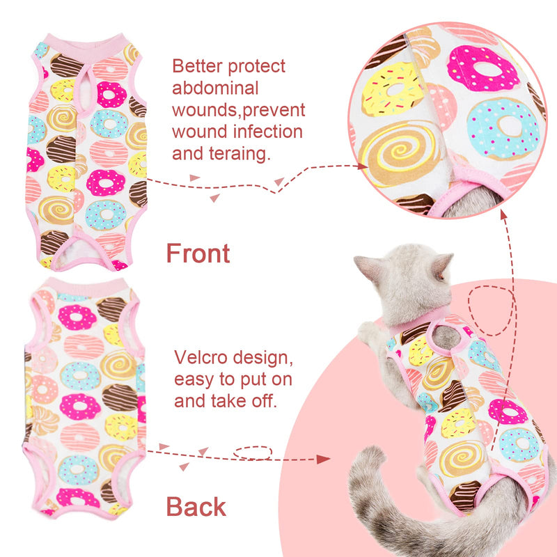 HACRAHO Cat Recovery Suit, 1 PCS Donut Pattern Thin Cotton Cat Recovery Suit and Breathable Cat Surgery Protective Shirt After Recovery Surgery for Medium and Large Cats, Chest Girth 17.32" - PawsPlanet Australia