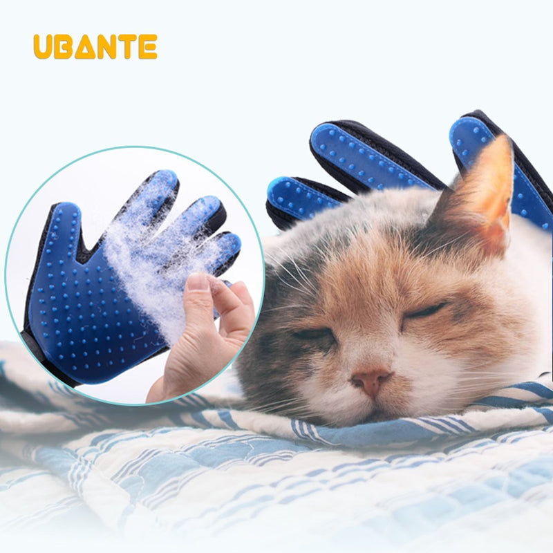 [Australia] - UBANTE Pet Grooming Glove - Enhanced Five Finger Gloves Design - Left & Right for Cat & Dog - Long & Short Fur - Massage Your pet in a Gentle and Effective Way - Pet Massage Tool [Upgrade Version] 