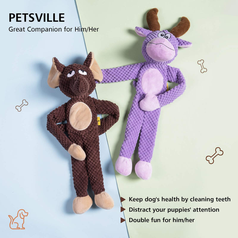 PETSVILLE Soft Plush Long Body Squeaky Chew Toys for Dogs with Cute Animal Design (Coffee/Purple) Coffee/Purple - PawsPlanet Australia