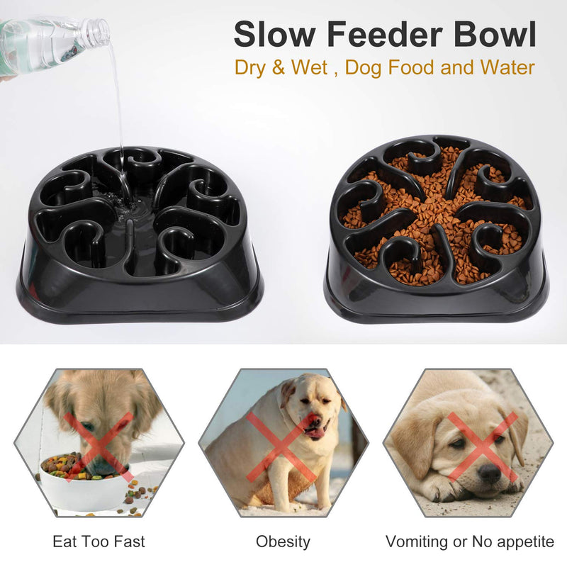 JASGOOD Slow Dog Bowl for Large Dogs, Fun Slow Feeder Dog Bowl,Anti-Gulping Dog Slow Feeder Stop Bloat,Slow Eating Big Pet Bowl Stop Bloat Bowl(A-Black) A-Black - PawsPlanet Australia